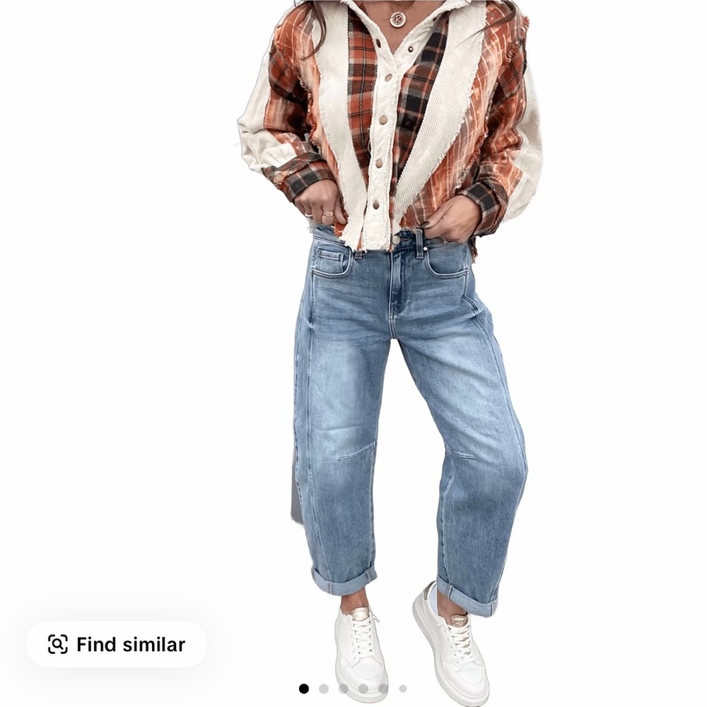 Casual Light Blue Risen Denim Barrel Jeans